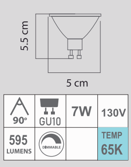 LED GU10 7W 65K 130V DIMMABLE