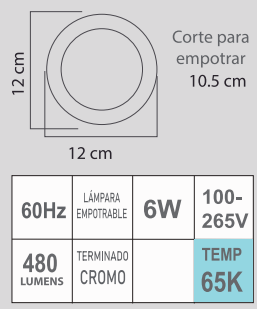 ETLED-RC 6W 65K 100-265V CROMO