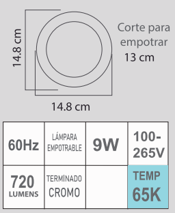 ETLED-RC 9W 65K 100-265V CROMO