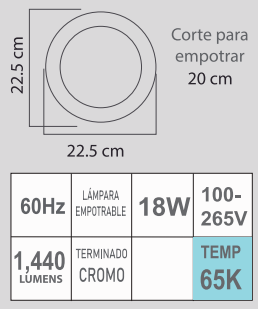 ETLED-RC 18W 65K 100-265V CROMO