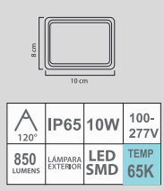 REFLECTOR FLAT LED 10W 65K 100-277V SMD