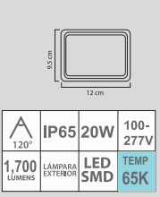 REFLECTOR FLAT LED 20W 65K 100-277V SMD