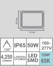 REFLECTOR FLAT LED 50W 65K 100-277V SMD
