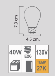 FOCO A15 40W E26 130V BLANCO