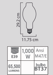 FOCO METÁLICO 1000W BT37 E39 CORTO