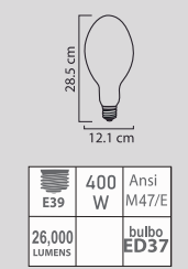 Foco METÁLICO 400W ED37 E39