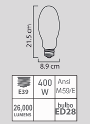 FOCO METÁLICO 400W ED28 E39 CORTO
