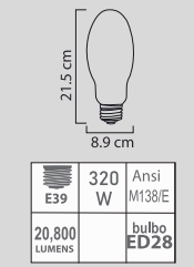 FOCO METÁLICO 320W ED28 E39