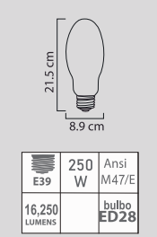 FOCO METÁLICO 250W ED28 E39