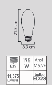 FOCO METÁLICO 175W ED28 E39