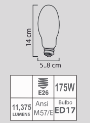 FOCO METALICO 175W ED17 E26