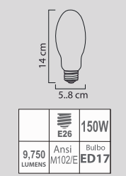 FOCO METALICO 150W ED17 E26