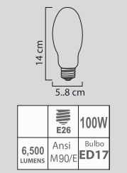 FOCO METALICO 100W ED17 E26