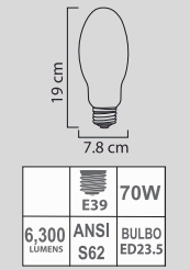 FOCO SODIO 70W ED23.5 E39