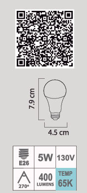 LED A15 5W 65K E26 130V