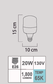 LED HW 20W E26 65K 130V