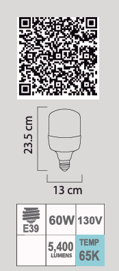 LED HW 60W E39 65K 130V