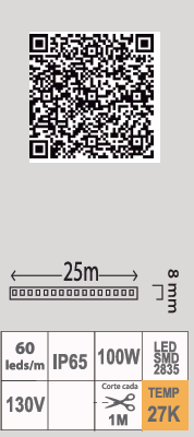 MANGUERA LED PLANA 100W 65K SMD-2835 25M 60L