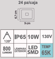 REFLECTOR FLAT LED 10W 65K 130V