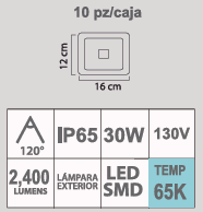 REFLECTOR FLAT LED 30W 65K 130V