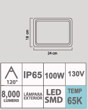 REFLECTOR FLAT LED 100W 651k 130V