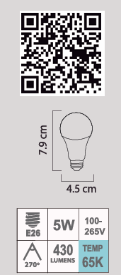 FOCO LED A15 5W 65K E26 100-265V