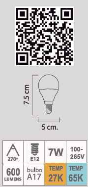 FOCO LED A17 7W E12 100-265V