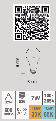 FOCO LED A17 7W E26 65K 100-265V