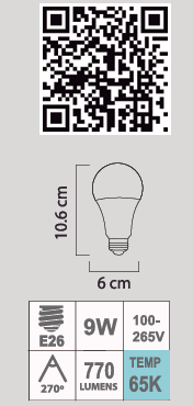 FOCO LED A19 9W 65K E26 100-265V