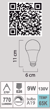 FOCO LED A19 9W 65K E26 130V DIMMABLE