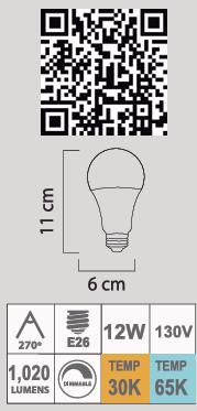 FOCO LED A19 12W E26 130V DIMMABLE