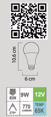 FOCO LED A19 9W 65K E26 12V