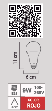 FOCO LED A19 9W E26 100-265V ROJO