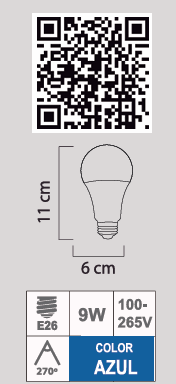 FOCO LED A19 9W E26 100-265V AZUL