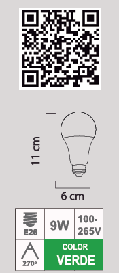 FOCO LED A19 9W E26 100-265V VERDE