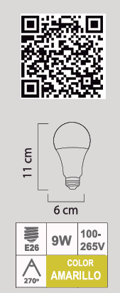 FOCO LED A19 9W E26 100-265V AMARILLO