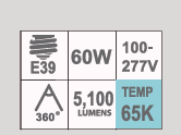 FOCO LED HWP-60W 65K E39 100-277V