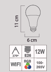 FOCO LED A19 12W RGB E26 100-265V WIFI