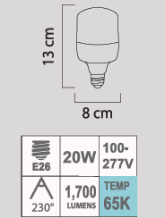 LED HW-20W 65K E26 100-277V