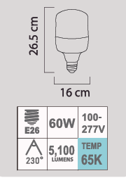 LED HW-60W 65K E26 100-277V