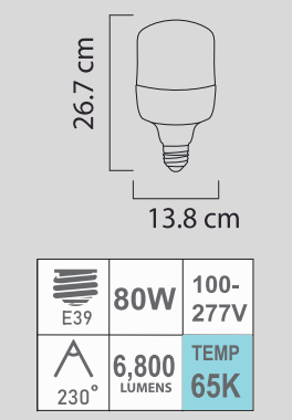 LED HW-80W 65K E39 100-277V