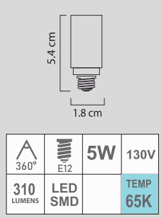 FOCO MINI LED T5 5W E12 130V 65K