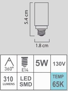 FOCO MINI LED T5 5W E14 130V 65K