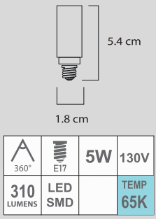 FOCO MINI LED T5 5W E17 130V 65K