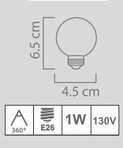 LED G45 1W E26 130V COLORES