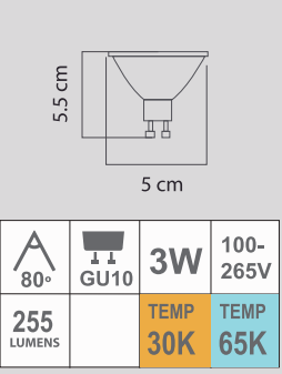 LED GU10 3W 100-265V