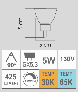 LED MR16 5W 130V DIMEABLE