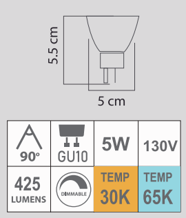 LED GU10 5W 130V DIMMABLE