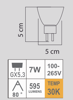 LED MR16 7W 30K 100-265V