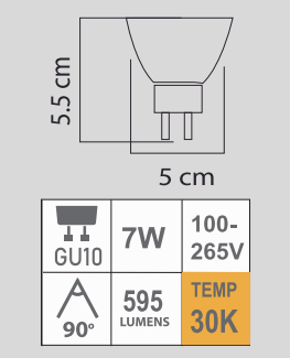 LED GU10 7W 30K 100-265V